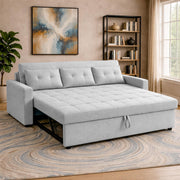 Casaliving Treshta 3 Seater with Ottomon Pull-Out Sofa Cum Bed (Black Color) Premium Fabric Sofa Set for Living Room | Bedroom