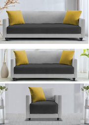 Casaliving Dominic 3 + 2 + 1 Seater Sofa Set for Living Room (Black Grey) Premium Fabric Sofa