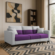 Aden 3 Seater Sofa Set with Ottoman for Living Room (Purple Grey Colour Fabric) Premium Fabric Sofa