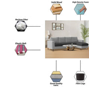 Charmi LHS 6 Seater L Shape Sofa Set for Living Room (Black Grey Fabric) Premium Fabric Sofa