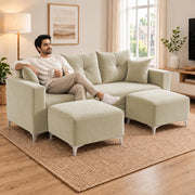 Casaliving Euron 4 Seater L Shape Convertible Sofa Set for Living Room, 3 Seater & 2 Ottoman Modular Sectional Couch for Small Space (Black Colour) Fabric