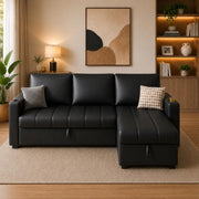 Casaliving Glanie LHS 4 Seater Corner Sofa Cum Bed for Living Room with Storage (Beige Fabric) Leatherette Fabric Sofa with Cup Holder