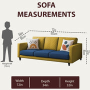 Mikasa 3 Seater Sofa Set for Living Room (Blue Yellow Colour Fabric) Premium Fabric Sofa