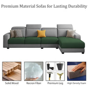 Orion RHS 6 Seater L Shape Sofa Set for Living Room (Green Grey Colour) Premium Fabric Sofa