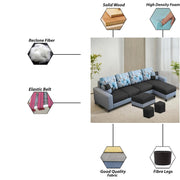 Casaliving Rolando RHS 6 Seater L Shape Sofa Set with Center Table for Living Room | Colour - Black Grey | Premium Fabric Sofa