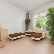 Ashton RHS 4 Seater L Shape Sofa Set with Center Table for Living Room (Cream Brown Fabric) Premium Fabric Sofa