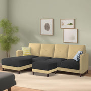 Swaloni LHS 6 Seater L Shape Sofa Set with Center Table for Living Room (Cream Black) Premium Fabric Sofa