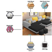 Minta LHS 8 Seater L Shape Sofa Set with Ottoman & 2 Puffy for Living Room (Green Fabric)