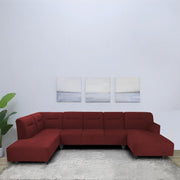 Ragno 8 Seater U Shape Sofa Set for Living Room (Maroon Fabric) Premium Fabric Sofa
