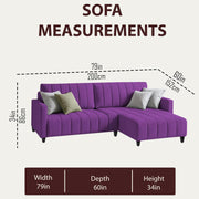 Netlie 4 Seater RHS L Shape Sofa Set for Living Room (Purple Fabric) Premium Fabric Sofa Set for Living Room