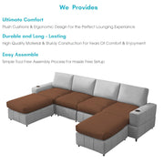 Rone 6 Seater L-Shaped & U-Shaped Sofas Set for Living Room – (Brown Grey Colour Fabric) Premium Comfort Sofa