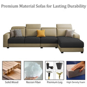Orion RHS 6 Seater L Shape Sofa Set for Living Room (Cream Black Colour) Premium Fabric Sofa