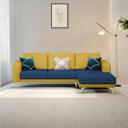 Falco RHS 4 Seater L Shape Sofa Set for Living Room (Blue Yellow Fabric) Premium Fabric Sofa