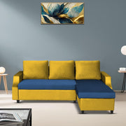 Asper RHS 4 Seater L Shape Sofa Set for Living Room (Blue Yellow Fabric) Premium Fabric Sofa