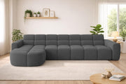 Rudo Modern Sofa, Tufted Design Upholstered 6 Seater LHS L - Shape Sofa Set for Living Room, (Black Colour) Premium Velvet Fabric Sofa