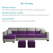 Aden LHS 6 Seater L Shape Sofa Set with 2 Puffy for Living Room (Purple Grey Colour Fabric) Premium Fabric Sofa Set for Living Room
