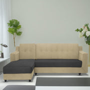 Fracher LHS 4 Seater L Shape Sofa Set for Living Room (Cream Black Fabric) Premium Fabric Sofa