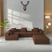 Sheron U Shaped Compressed Sofa Set for Living Room with Spacious Boucle Couch Set Living Rooms, (Brown Fabric) Premium Fabric U Shape Sofa for Living Room