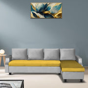 Asper RHS 6 Seater L Shape Sofa Set for Living Room (Yellow Grey Fabric) Premium Fabric Sofa