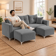 Casaliving Euron 4 Seater L Shape Convertible Sofa Set for Living Room, 3 Seater & 2 Ottoman Modular Sectional Couch for Small Space (Black Colour) Fabric