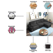 Martin 4 Seater RHS L Shape Sofa Set for Living Room (Black Colour Fabric)