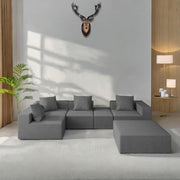 Sheron U Shaped Compressed Sofa Set for Living Room with Spacious Boucle Couch Set Living Rooms, (Dark Grey Fabric) Premium Fabric U Shape Sofa for Living Room