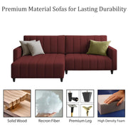 Netlie 4 Seater LHS L Shape Sofa Set for Living Room (Maroon Fabric) Premium Fabric Sofa Set for Living Room