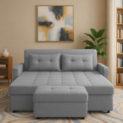 Casaliving Treshta 2 Seater Pull-Out Premium Fabric Sofa Cum Bed Sofa Set with Center Table for Living Room (Black Fabric Color) Premium Fabric Sofa Set for Living Room Sofa Cum Bed