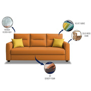 Evona 3 Seater Sofa Set for Living Room (Orange Colour Fabric) Premium Fabric Sofa