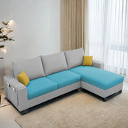 Casaliving Porto RHS 4 Seater L Shape Sofa Set for Living Room (Black Fabric) Premium Velvet Fabric Sofa Set - Black