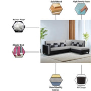 Nordy RHS 6 Seater L Shape Sofa Set for Living Room (Grey Black Colour) Premium Fabric Sofa Set