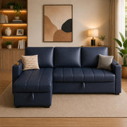 Casaliving Glanie LHS 4 Seater Corner Sofa Cum Bed for Living Room with Storage (Beige Fabric) Leatherette Fabric Sofa with Cup Holder