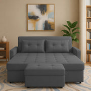 Casaliving Treshta 2 Seater Pull-Out Premium Fabric Sofa Cum Bed Sofa Set with Center Table for Living Room (Black Fabric Color) Premium Fabric Sofa Set for Living Room Sofa Cum Bed
