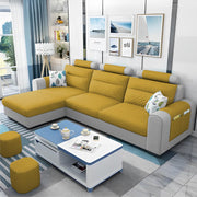 Lanorome LHS 4 Seater L Shape Sofa Set for Living Room- (Yellow Grey) Premium Fabric Sofa