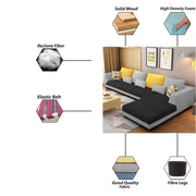 Casaliving Margreta RHS 6 Seater L Shape Sofa Set for Living Room (Black Grey Fabric) Premium Fabric Sofa