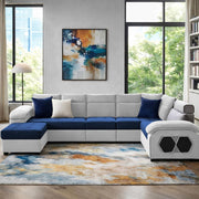 Auren 12 Seater L-Shape Comfortable Sectional Sofa Set with Ottoman for Living Room (Black Grey) Premium Fabric Sofa