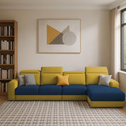 Orion RHS 6 Seater L Shape Sofa Set for Living Room (Blue Yellow Colour) Premium Fabric Sofa