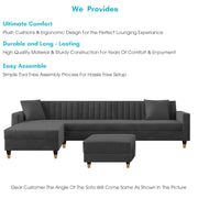 Garcia RHS 8 Seater L Shape Sofa Set with Ottoman & 2 Puffy for Living Room (Dark Grey) Premium Fabric Sofa Set