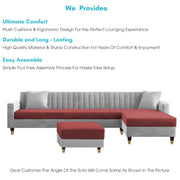 Garcia RHS 8 Seater L Shape Sofa Set with Ottoman & 2 Puffy for Living Room (Dark Grey) Premium Fabric Sofa Set