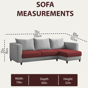Mikasa 4 Seater RHS L Shape Sofa Set for Living Room (Maroon Grey Fabric) Premium Fabric Sofa Set for Living Room