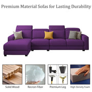 Orion LHS 6 Seater L Shape Sofa Set for Living Room (Purple Colour) Premium Fabric Sofa