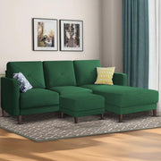 Swaloni RHS 4 Seater L Shape Sofa Set with Center Table for Living Room (Green) Premium Fabric Sofa