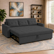 Casaliving Treshta 3 Seater with Ottomon Pull-Out Sofa Cum Bed (Black Color) Premium Fabric Sofa Set for Living Room | Bedroom