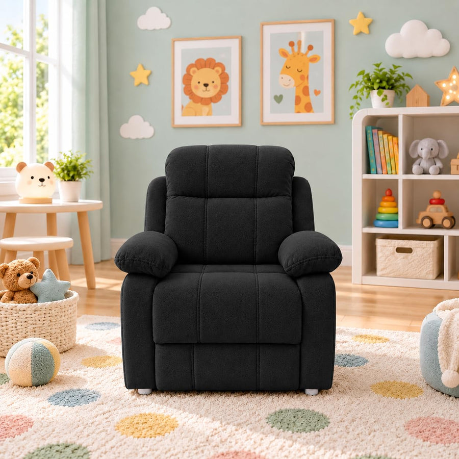 Casaliving Mello Kids’ 1 Seater Sofa Set for Living Room in Black Colour | Soft & Comfortable Toddler Couch for Bedroom, Playroom & Nursery | Lightweight Children’s Seating