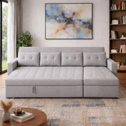Casaliving Treshta 6 Seater LHS L - Shape Pull-Out Sofa Cum Bed Sofa for Living Room (Dark Grey Fabric Color) Premium Fabric Sofa Set for Living Room Sofa Cum Bed