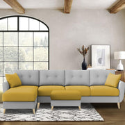 Lizel LHS 6 Seater L Shape Sofa Set with Center Table for Living Room (Yellow Grey Fabric) Premium Velvet Fabric Sofa