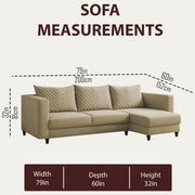 Mikasa 4 Seater RHS L Shape Sofa Set for Living Room (Cream Fabric) Premium Fabric Sofa Set for Living Room