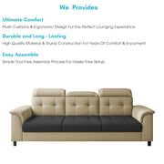 Kaven 3 Seater Sofa Set for Living Room (Yellow Grey Colour Fabric) Premium Fabric Sofa