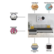 Inclair LHS 6 Seater L Shape Sofa Set for Living Room (Black Grey Fabric) Premium Fabric Sofa