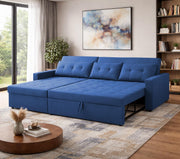 Casaliving Treshta 4 Seater LHS L - Shape Pull-Out Sofa Cum Bed with Storage Sofa for Living Room (Brown Fabric Color) Premium Fabric Sofa Set for Living Room Sofa Cum Bed